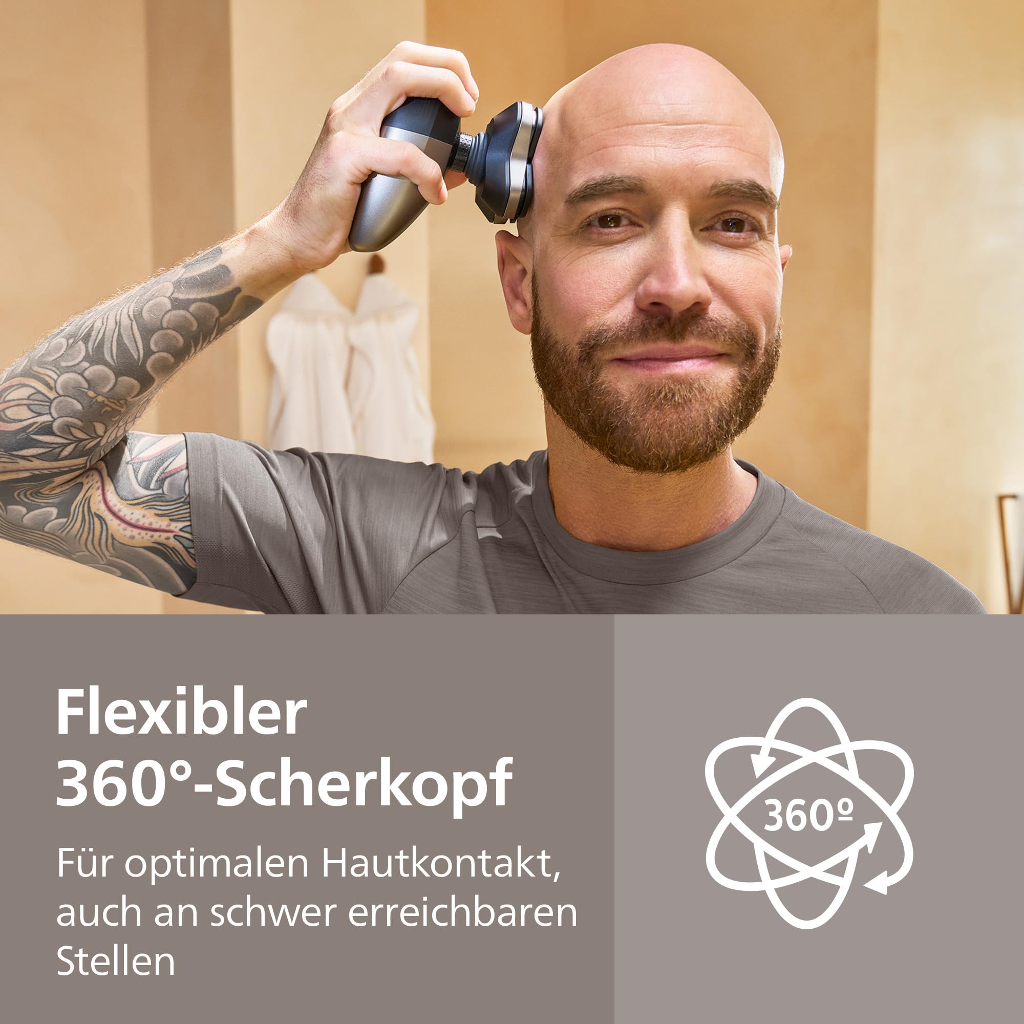 PHILIPS Head Shaver Pro Series 9000 – Glatzenrasierer für Herren und Frauen, elektrischer Rasierer mit flexiblem 360grad-Scherkopf und ComfortCut-Klingen, sanft zur Haut, Modell HS9980/15