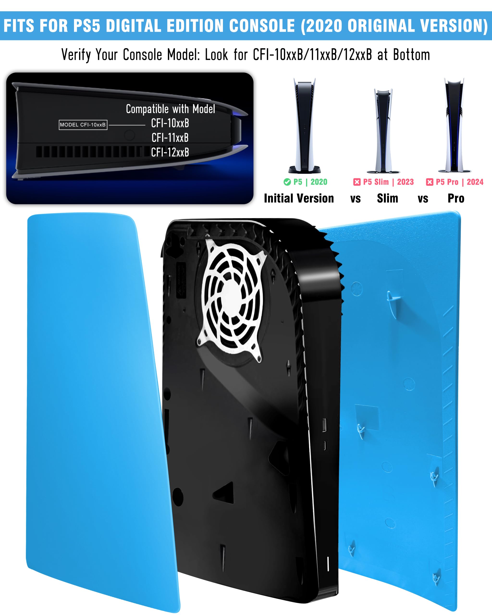 Joso Plaque frontale pour PS5 Version numérique, anti-rayures et anti-poussière - Coque de rechange pour console PS5, plaques pour accessoires PS5, installation facile