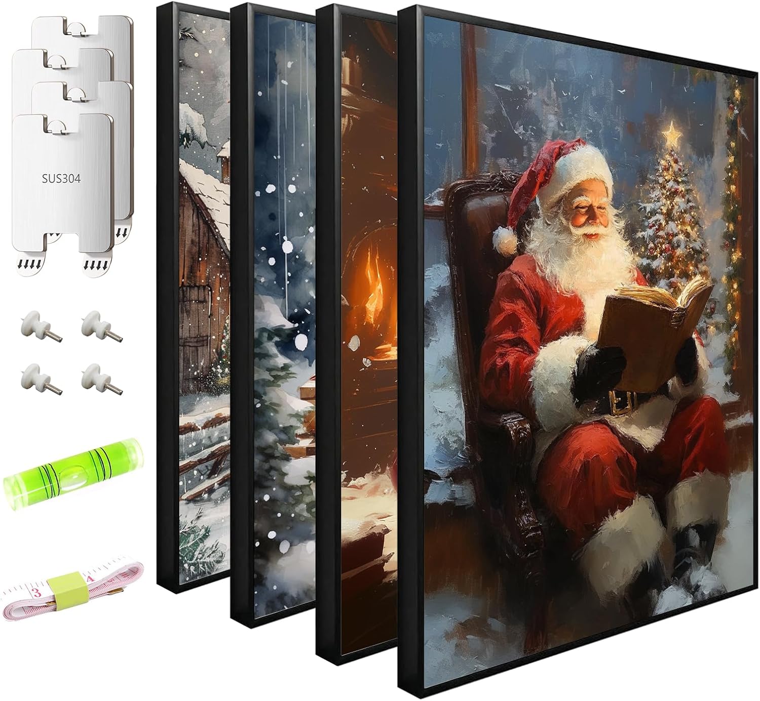 Christmas Canvas Wall Art,Santa Reading, Reindeer in Snow
