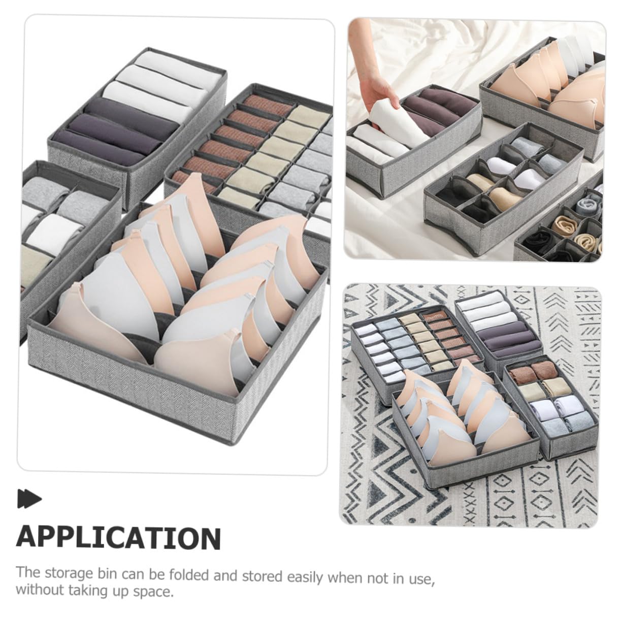 VILLCASE 4 pezzi Organizer Cassetti Intimo Pieghevole in Tessuto Grigio Divisori Multiuso per Mutande Reggiseni e Calzini Contenitori Compatti Resistenti e Antistrappo per Armadio