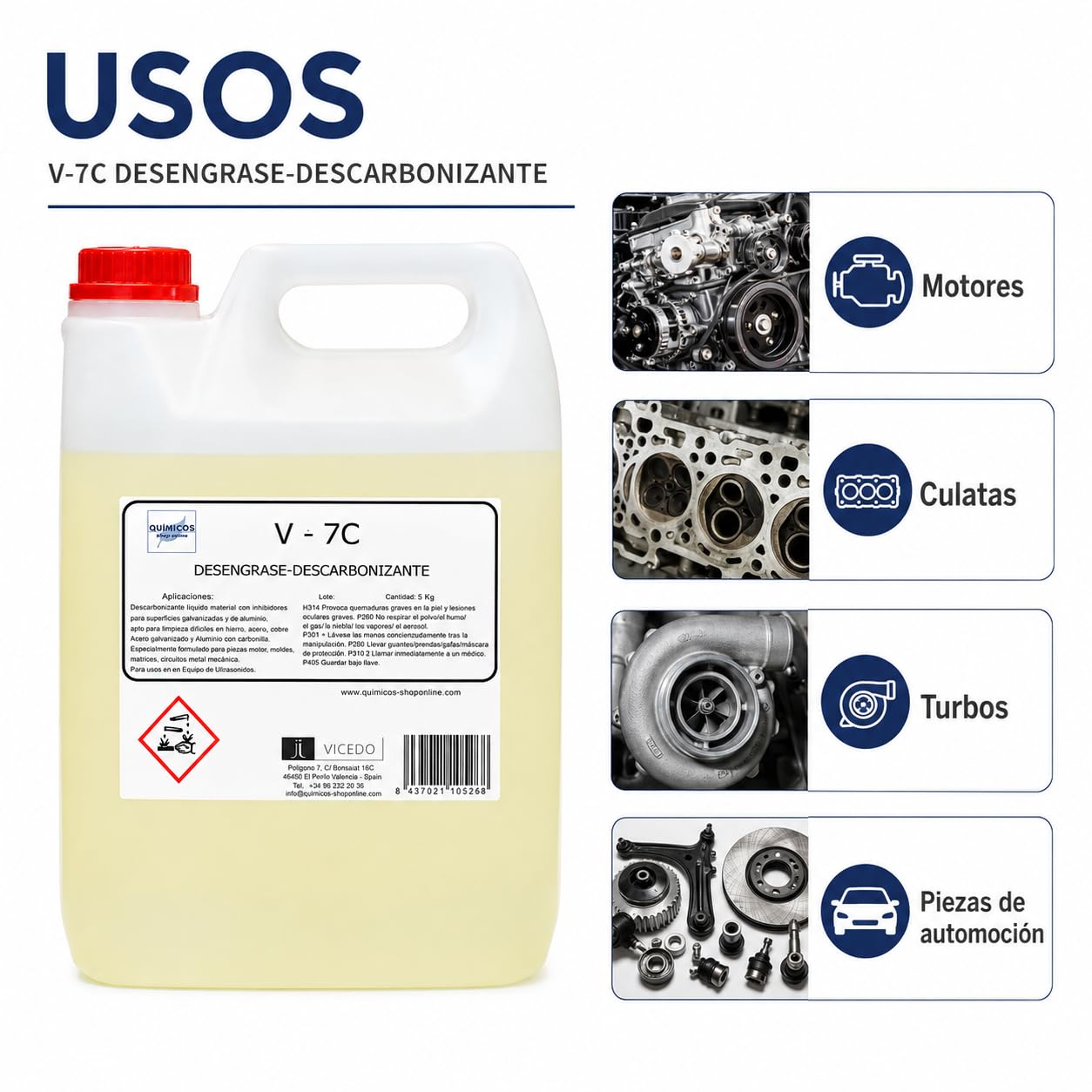 Limpiador Descarbonizante para Ultrasonidos V-7C 25 kg, Concentrado Multimetal para Motores, Culatas, Turbos y Piezas de Automoción