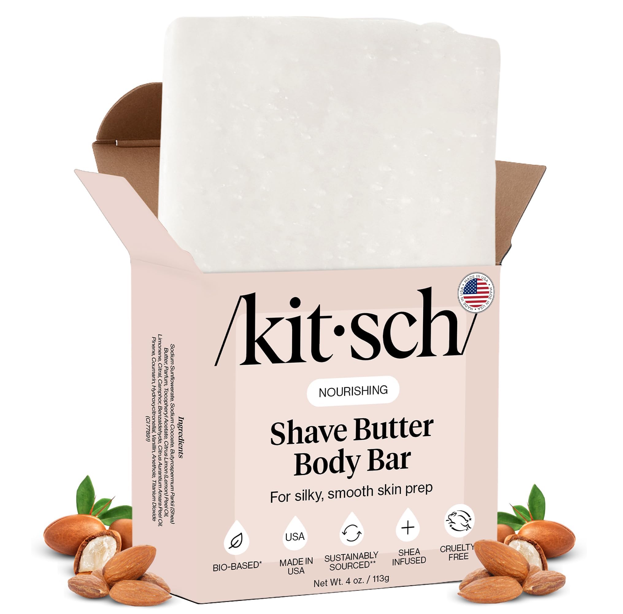 Kitsch Shaving Soap for Women - Hydrating Shave Soap for Sensitive Skin | Paraben-Free, Sulfate-Free | Shave Bar for Soft, Smooth Skin - 4oz