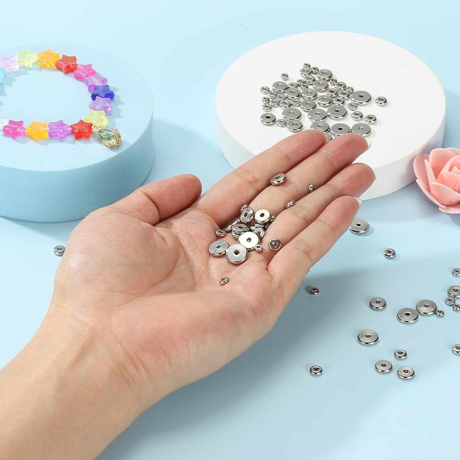 PATIKIL 4mm Spacer Beads, 25 Pcs Charm Spacer Beads Stainless Steel Loose Disc Flat Round Slider Stopper for Jewelry Making Bracelet Necklace Earrings Crafts DIY, Silver Tone - Image 4
