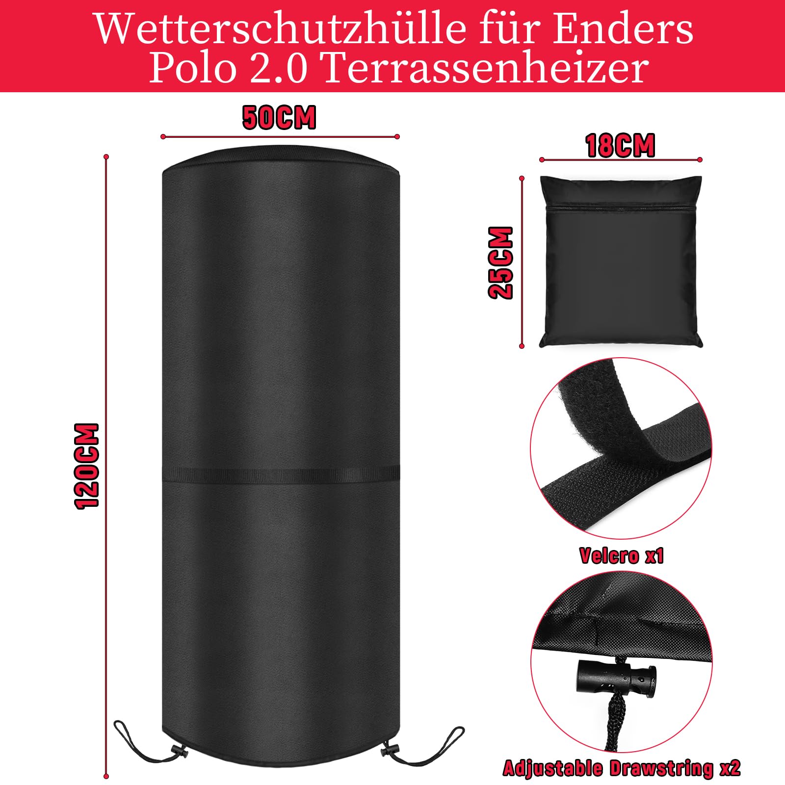 SIRUITON Wetterschutzabdeckung für Enders Polo 2.0 Terrassenheizer, reißfest, strapazierfähig, 420D Oxford-Gewebe, wasserdicht, winddicht, UV-beständig, Outdoor-Boxsackabdeckung ( 50x50x120cm)