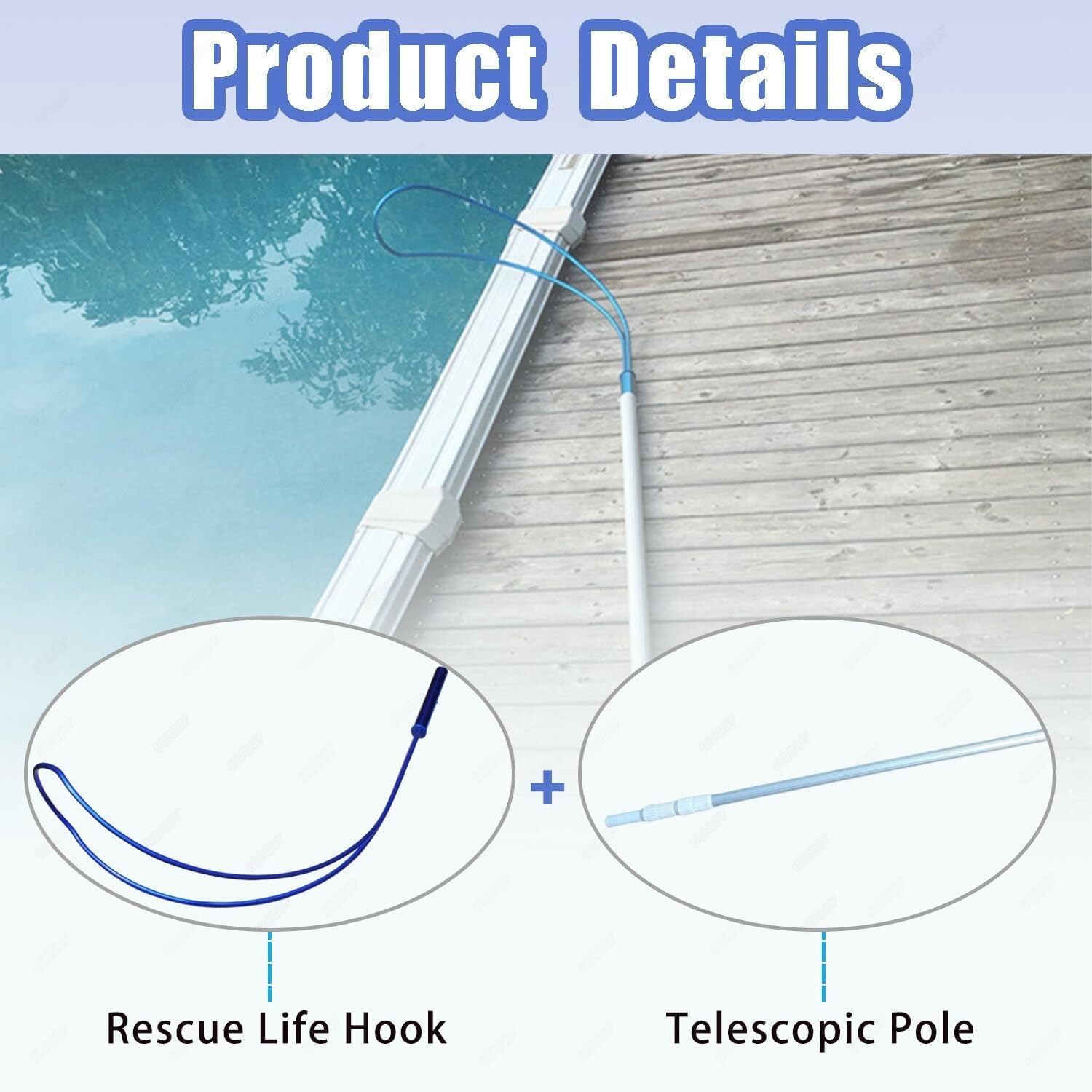 Perche de Sauvetage Crochet de sécurité d'urgence, Tige Sauvetage Portable for Cours Natation dans Un Parc Aquatique, Poteau réglable et Durable(3.6m,3pieces)