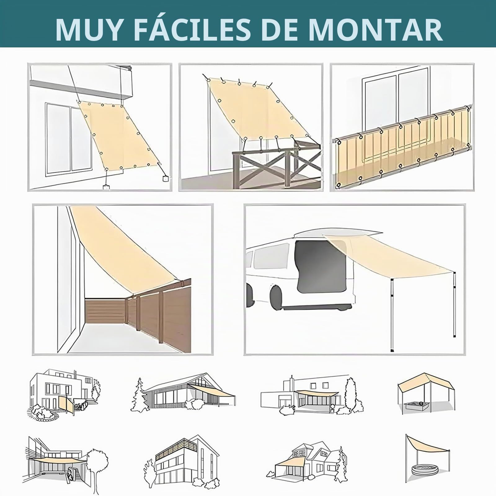 Toldo Vela de Sombra Exterior Impermeable 4x7M Rectangular Toldos Exterior Jardín Terraza Protección Rayos UV para Exteriores, Pergola, Terrazas con Ojales y Cuerdas de Fijación - Marrón