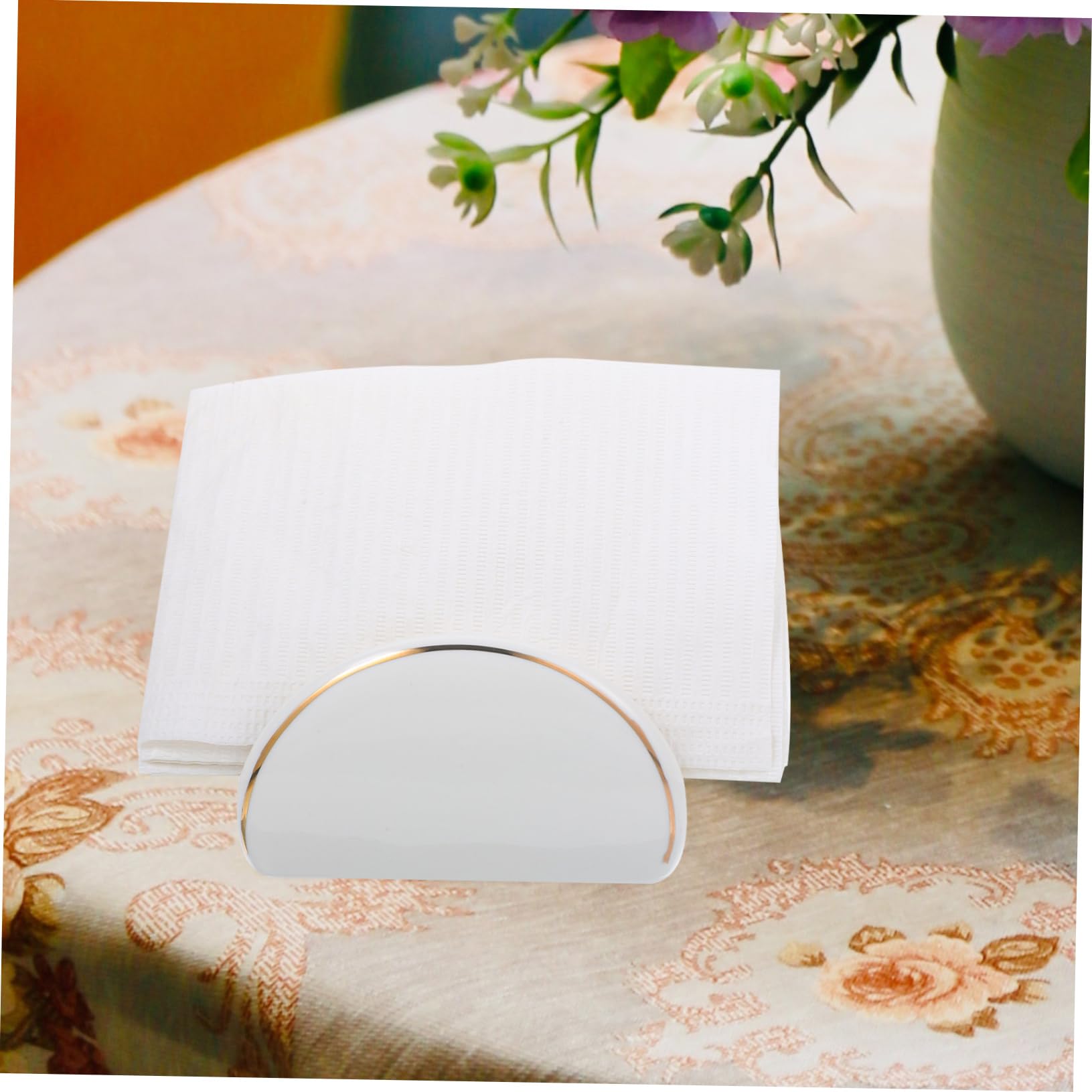 Cabilock 2piezas Soporte De Servilletas De Cerámica Bordes Dorados Servilletero Vertical Para Cocina y Restaurante Dispensador De Servilletas Para Mesa