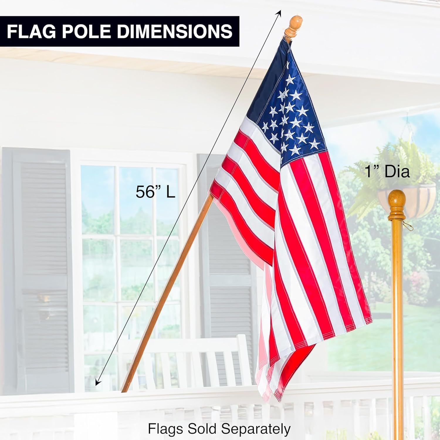 Evergreen Set of 2 Flag Poles, 56" Solid Wood Flag Pole with Holder and Anti-Wrap Tube for 3'x5' Estate Flag with Pole Sleeve, Outdoor Weatherproof Use for Residential or Commercial