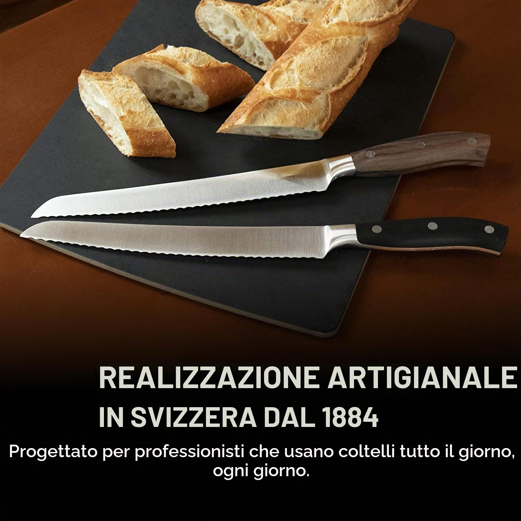 Victorinox Grand Maître, coltello professionale per pane e pasticceria, lama extra-affilata, bordo seghettato, 23 cm, elegante manico in legno, acciaio inossidabile, marrone