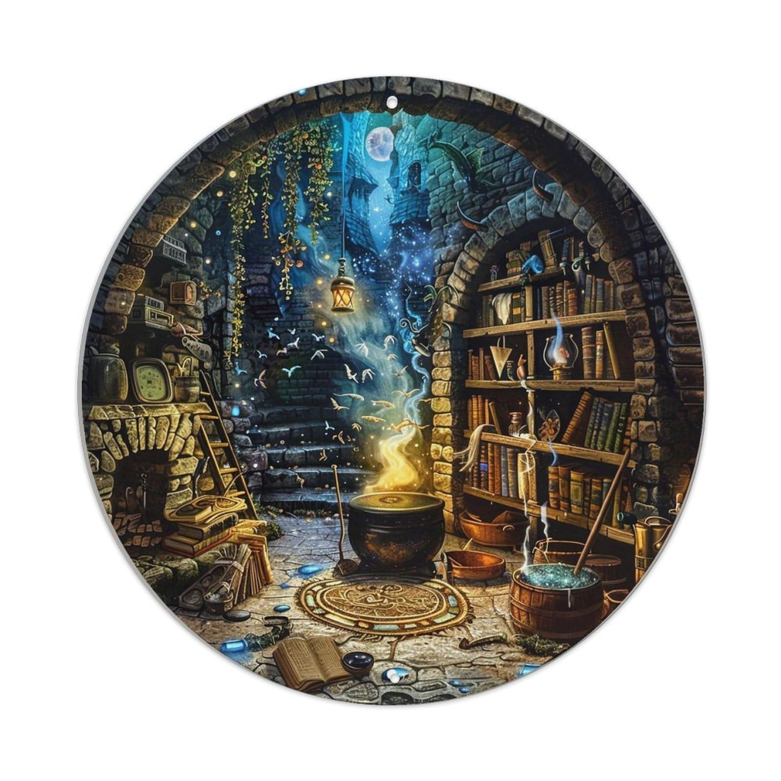 Magical Cottage Interior Scene Tin Sign Metal Poster Vintage Metal Signs for Home Man Cave Bar Cafe Kitchen laundry room Wall Decorations Gift 8x8Inch