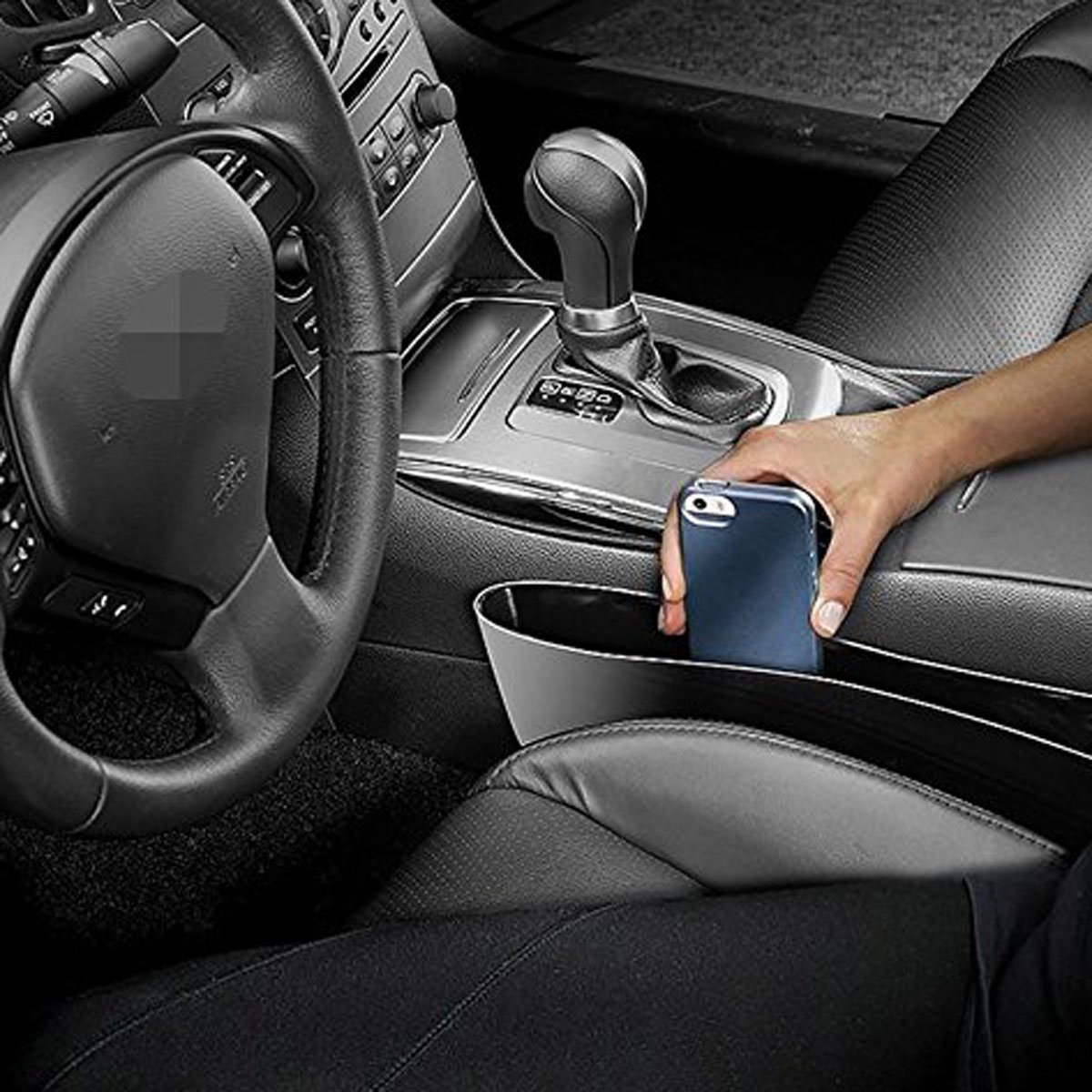 tasca nera QP.005 laterale al sedile dell'auto, tasca per fessura accanto al sedile, Caddy, contenitore portaoggetti, confezione da 2