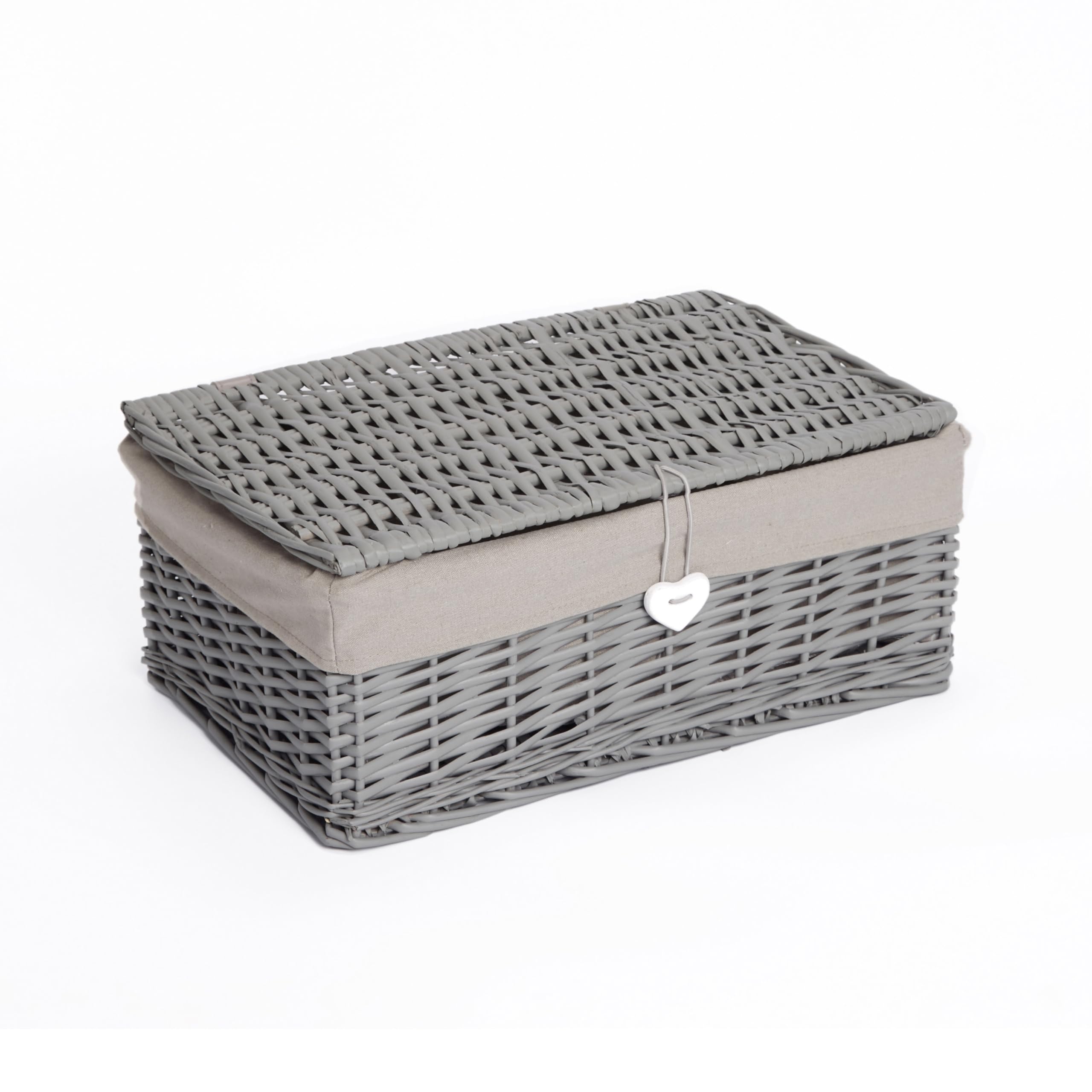 Wickerfield Wicker Basket with Lid, Gift Hamper Basket for Christmas, Woven Bathroom Storage Box, Under-bed Storage (Grey, Large) — image 1