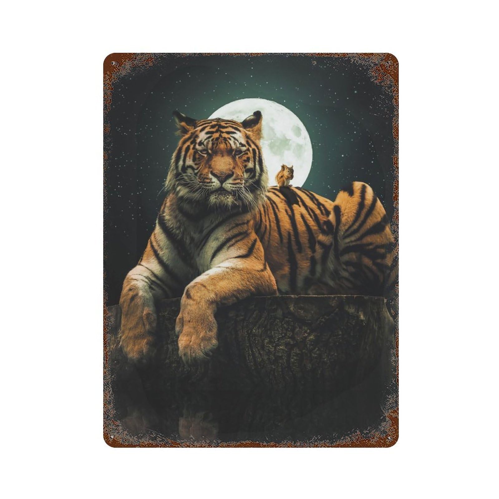 Retro Metal Sign with The Tiger And Squirrel Design 15.7"x11.8", for Farmhouse, Kitchen And Entryway Decor, Shabby Chic Decor