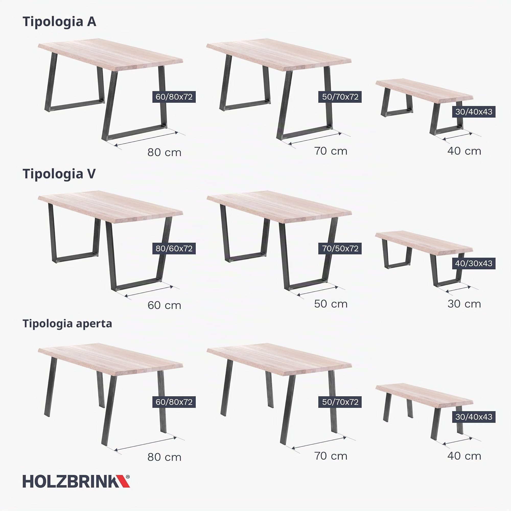 HOLZBRINK Gamba per tavolo in metallo bianca 60/80x72cm in forma aperta HLT-22 | Gamba per scrivania, tavolo da pranzo | Gambe scrivania, tavolino (1 pz.)