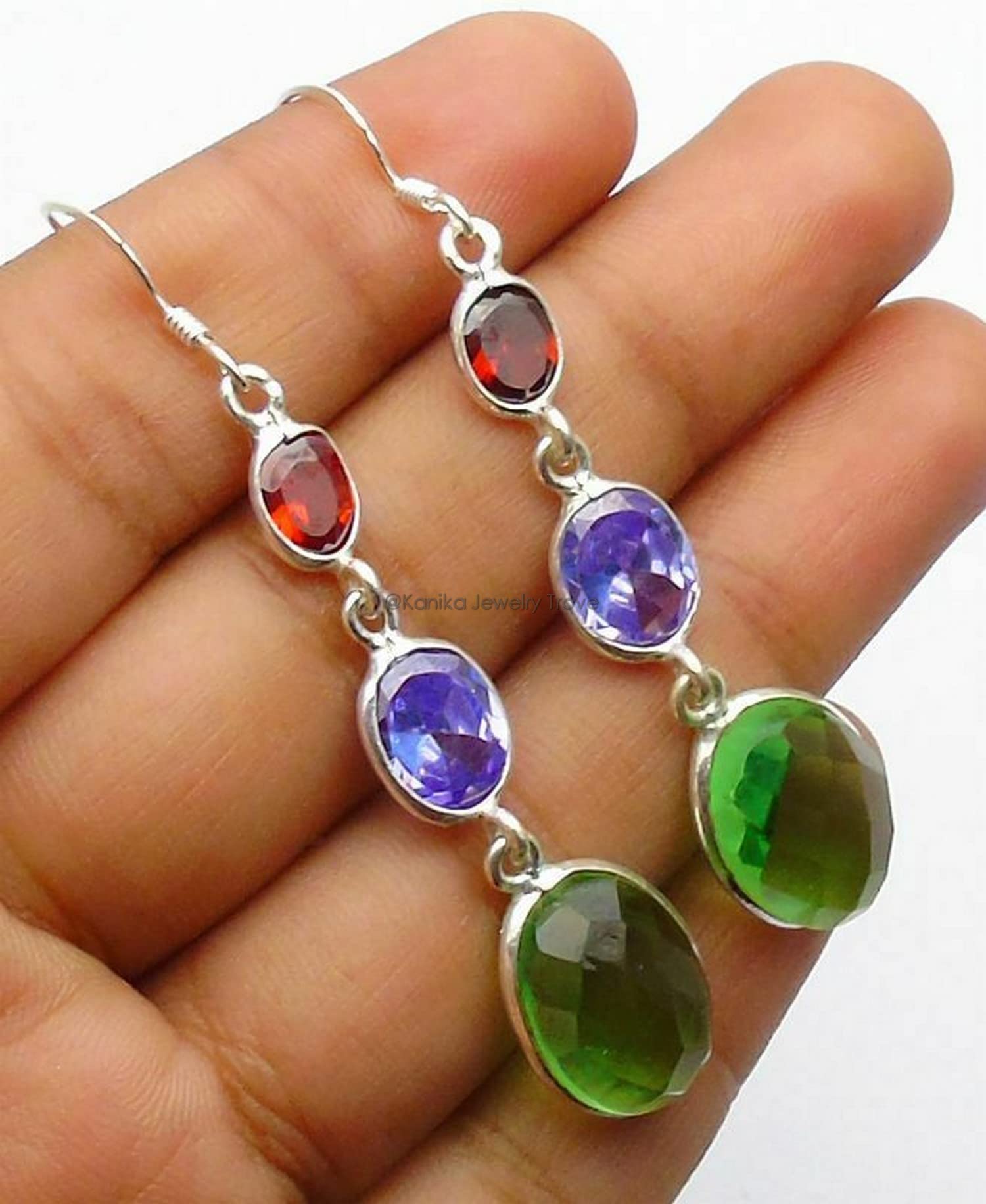 Pendientes de plata sólidos 925 para mujeres y niñas, granate de plata esterlina, amatista, peridot drop dangle data de declaración de declaración, regalo de dama de honor, joyas hechas a mano