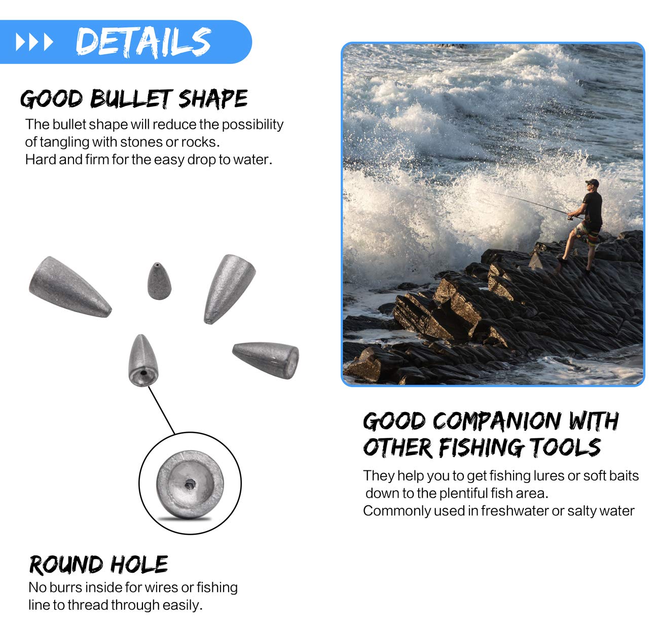 Fishing Weights Bullet Weight Sinkers 30pcs Worm Weights