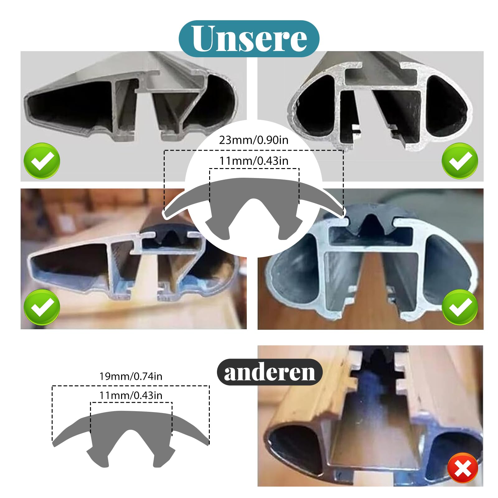 Aartner - Strisce di gomma per barre portatutto 3M, strisce di gomma universali durevoli disponibili per la guarnizione portapacchi auto