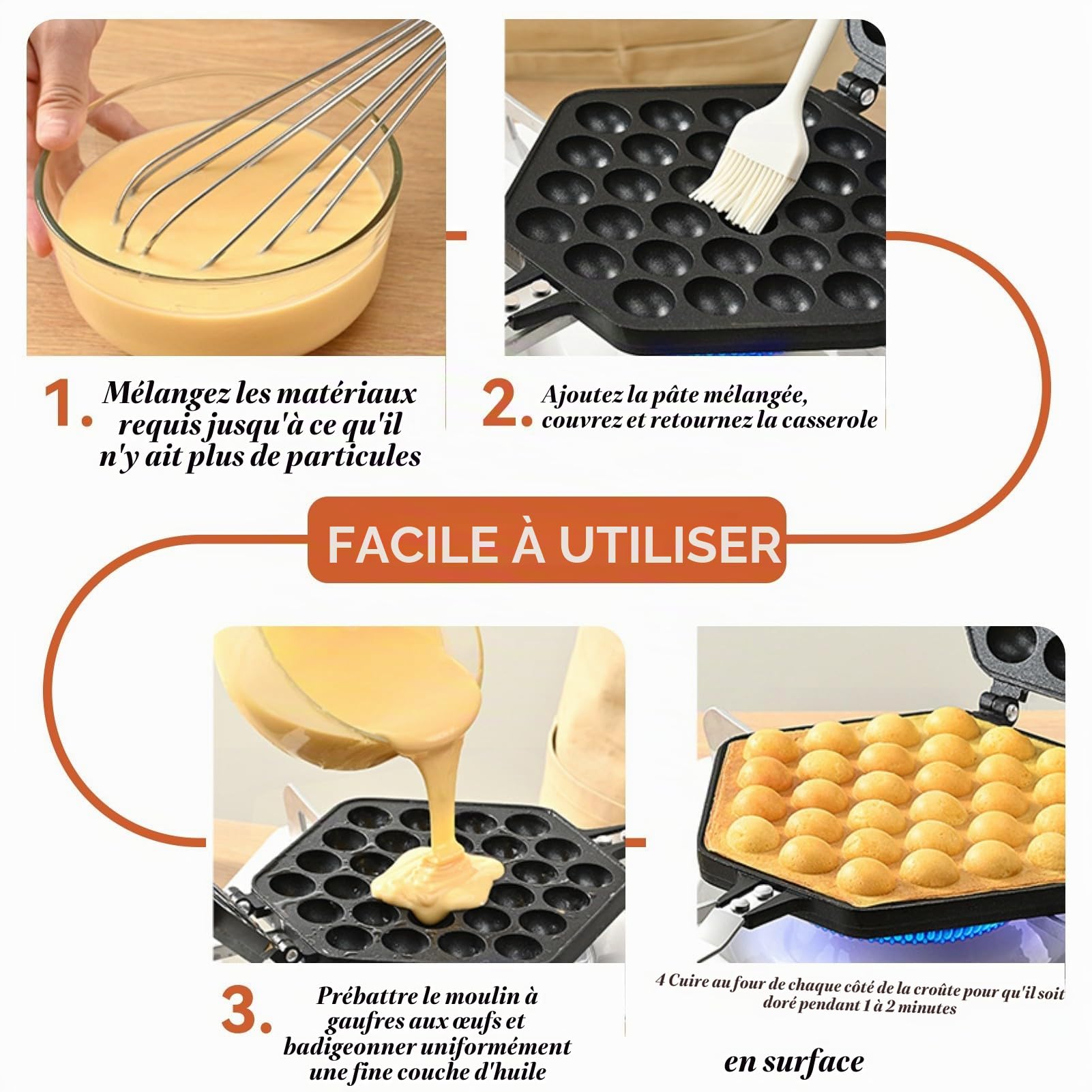 Poêle à gaufre à bulles, plateau de gaufrier aux œufs de style Hong Kong