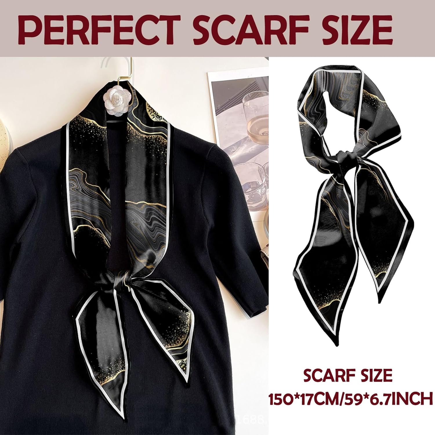 Hair Head Scarf Silk Feeling Long Satin Neck Satin Scarves for Handbag Cute Aesthetic Decoration Women Girls 59 * 6.7” - Image 2