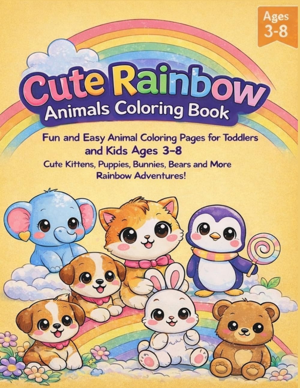 Cute Rainbow Animals Coloring Book: Fun and Easy Animal Coloring Pages for Toddlers and Kids Ages 3–8 | Cute Kittens, Puppies, Bunnies, Bears and More Rainbow Adventures
