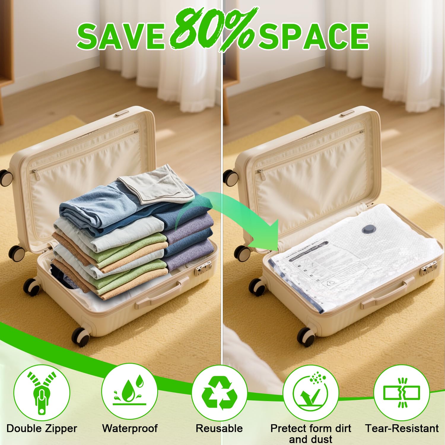 Bolsas de sellado al vacío para ropa con bomba eléctrica inalámbrica, para viajes y uso doméstico, paquete de 15 bolsas de almacenamiento al vacío ideales para ahorrar espacio, bolsas de