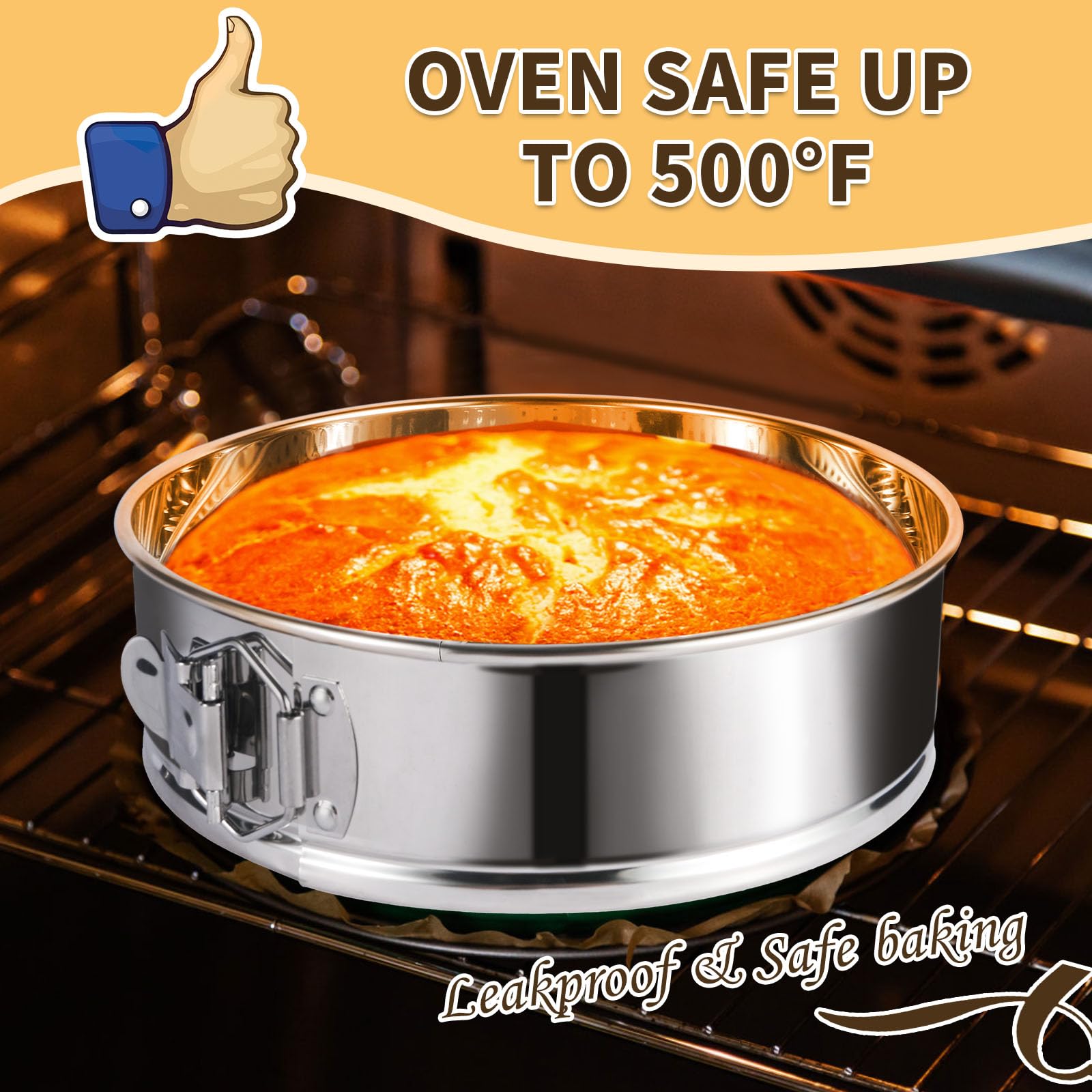 OYAOL 9 Inch Springform Pan - Nonstick Leakproof 304 Stainless Steel Springform Cake Pan with Removable Bottom, Silicone Cheesecake Pan Protector with Parchment Paper - Image 3