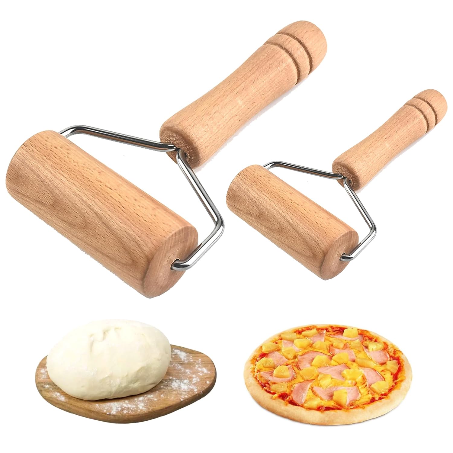 Lonimia 2Pcs Generic Roller press stick, Non-Stick Rolling Pin, wear-resistant polishing wooden rolling pin, ergonomic saving time and effort, suitable for family use