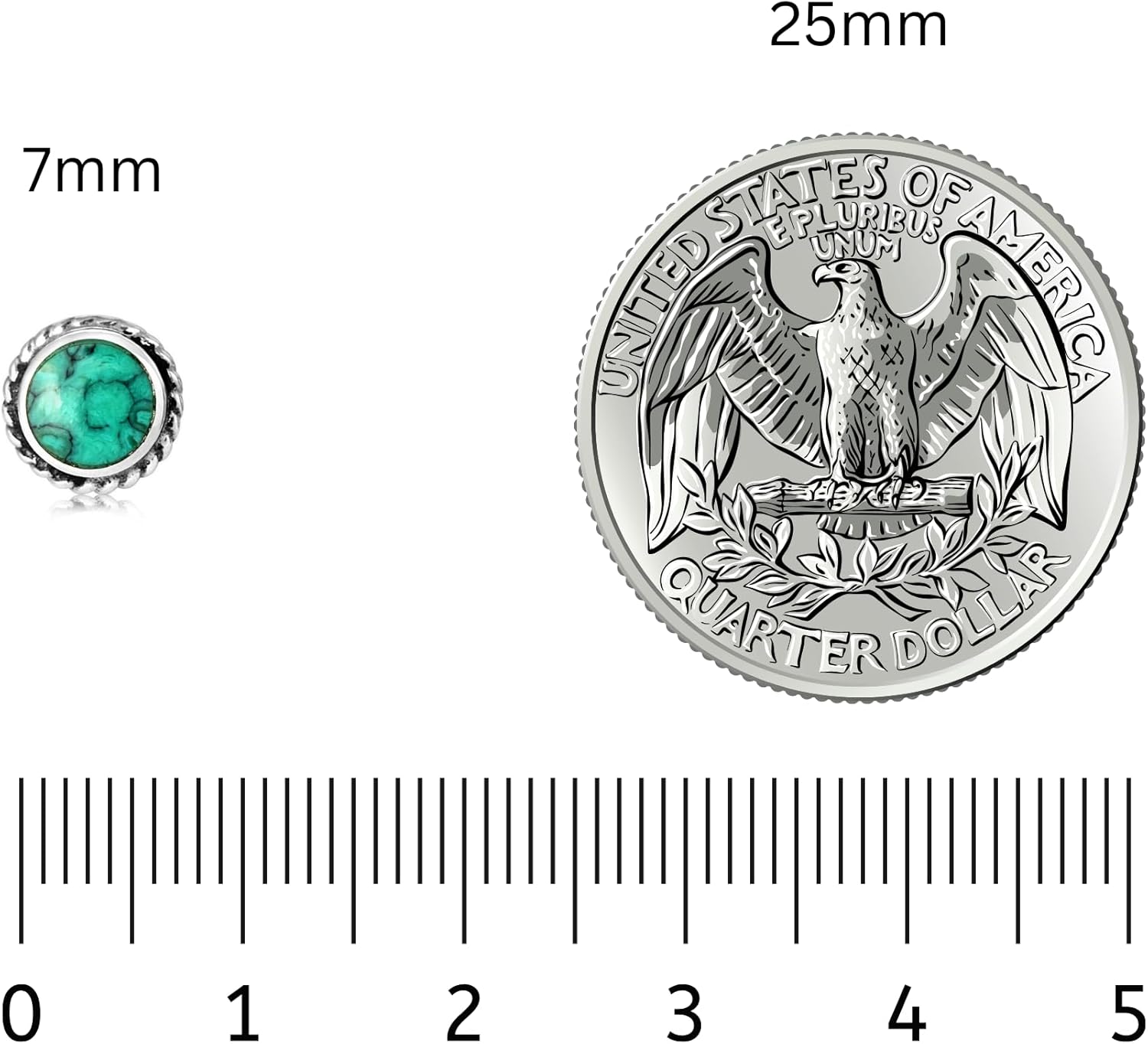 Handmade Turquoise Gemstone Round 7mm Stud Earrings, 925 Sterling Silver Circle Boho Studs for Women, Cartilage Earrings, Tarnish & Water Resistant, By Miya Jewelry Creations - Image 3