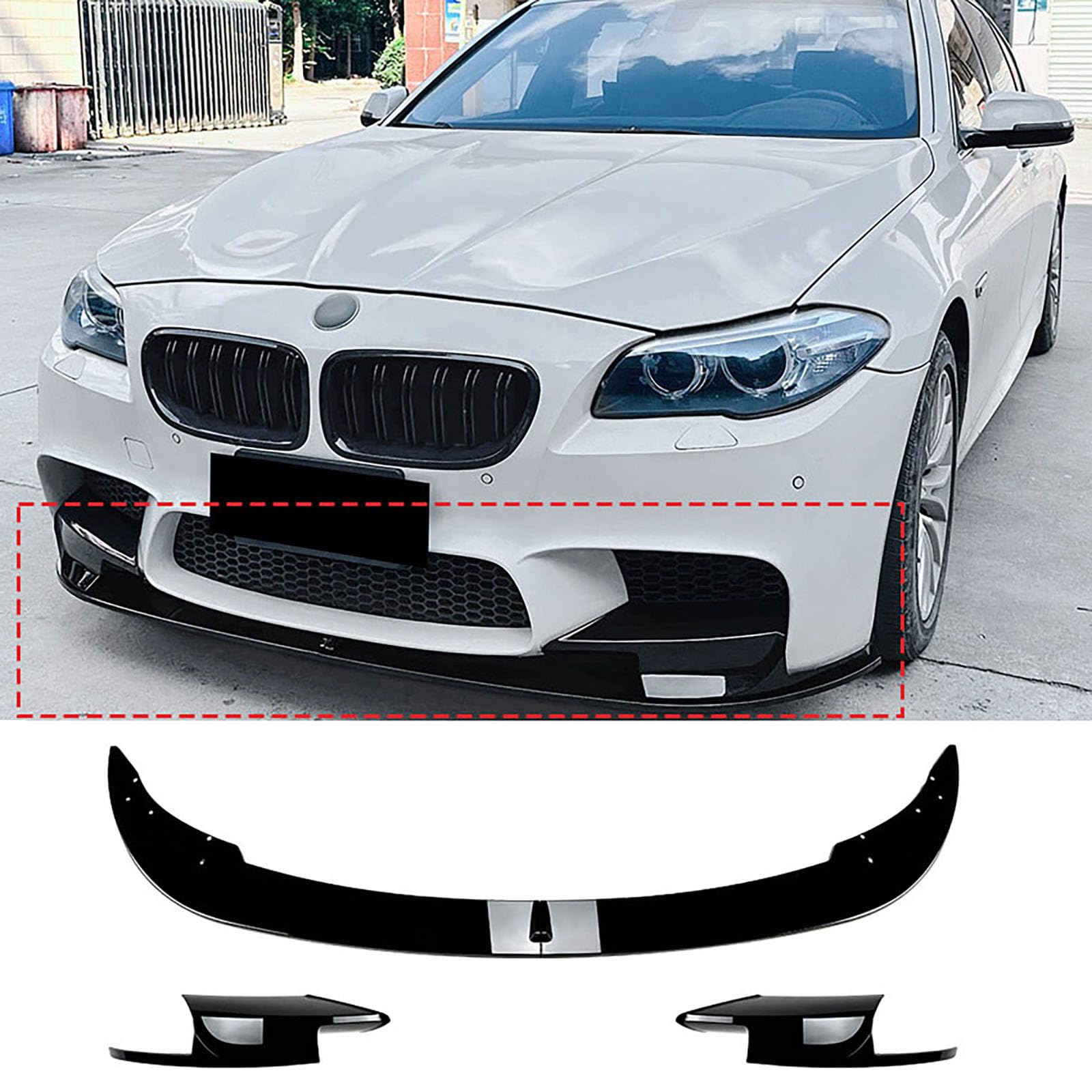 Compatible With BMW 5 Series M5 F10 F11 2011-2017, Car Front Bumper Spoiler Wing Front Lip Wing Car Body Kits Diffuser Anti-scratch Styling Trim,Gloss black
