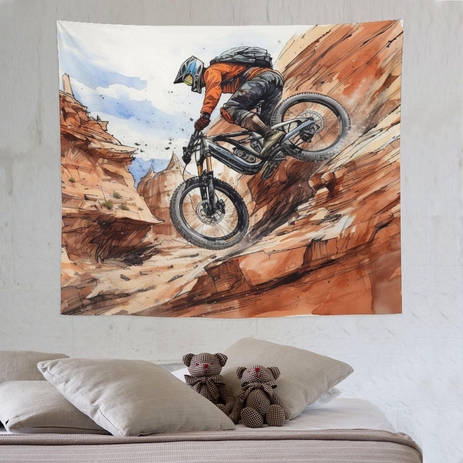 PAZZK Mountain Bike Tapestry Wall Hanging for Living Room Tapestry Bedroom Dorm Wall Cloth Wall Decoration 130×150cm