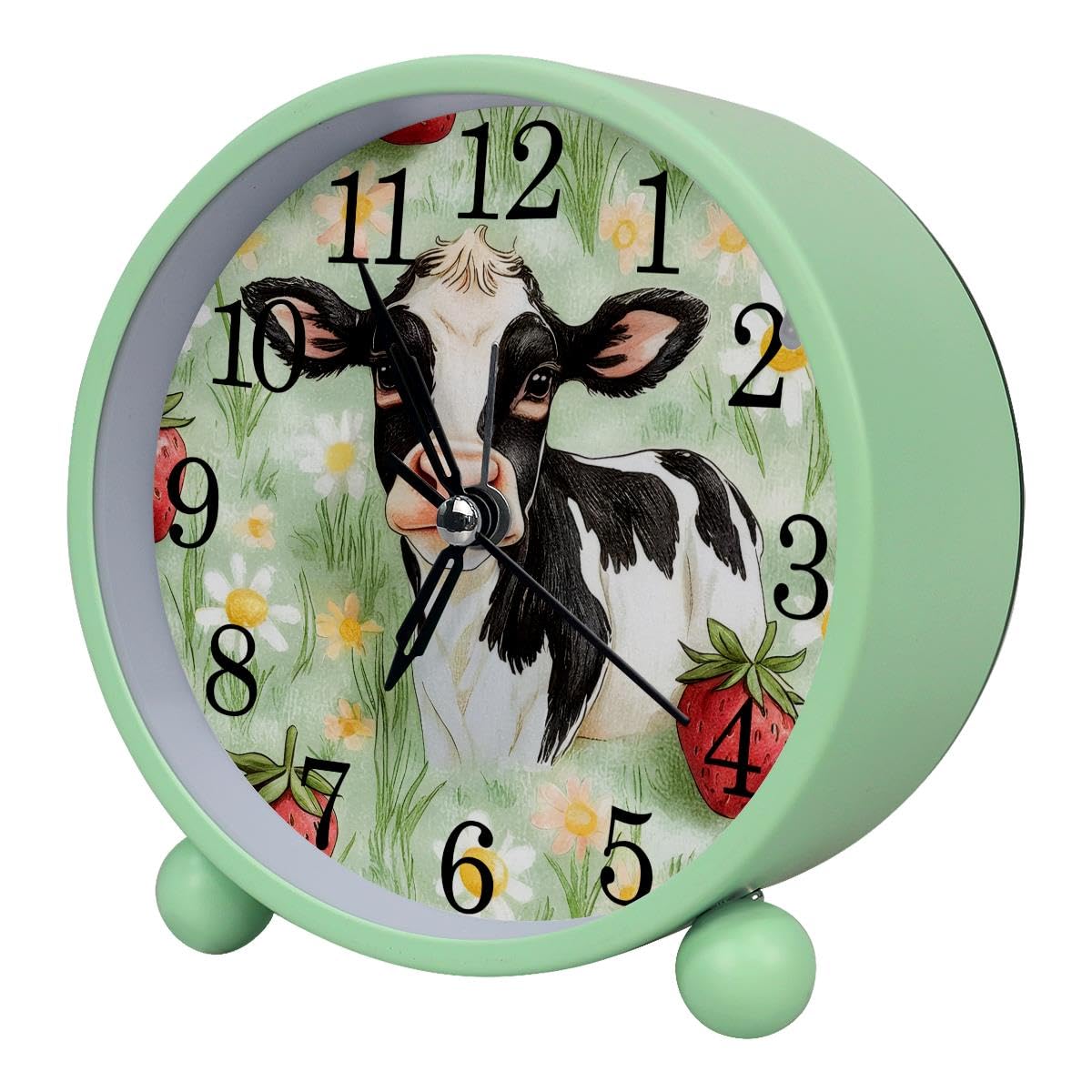 Alarm Clock Strawberry Cow Daisy, Silent Non-Ticking with Night Light