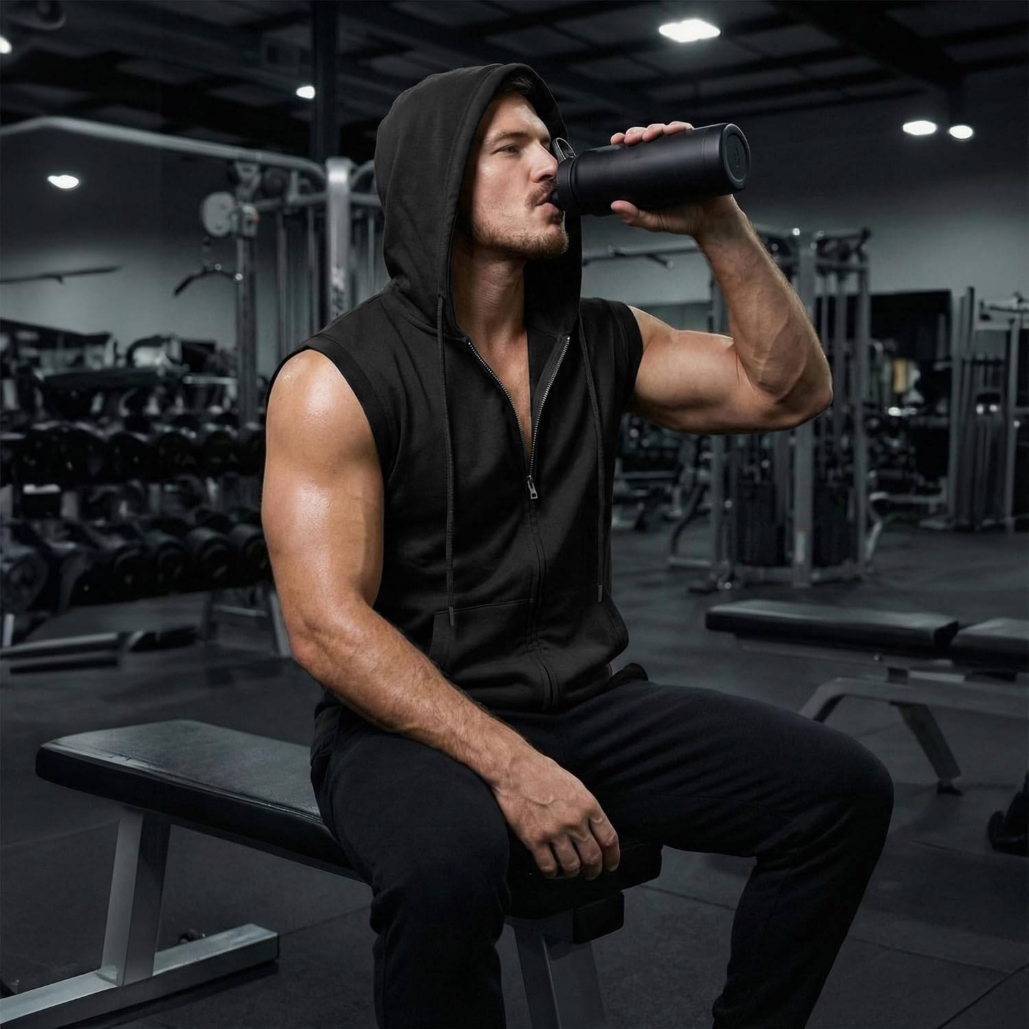 Ohoo Men's Workout Hooded Tank Tops Muscle Cut Off Sleeveless Gym Hoodies