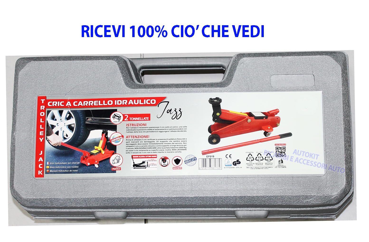 Cric Idraulico a Carrello con 2 Cvalletti Sollevatore Auto Professionale Crick Martinetto OMOLOGATI 20 QUINTALI 2000 KG. - EF019 - EF030