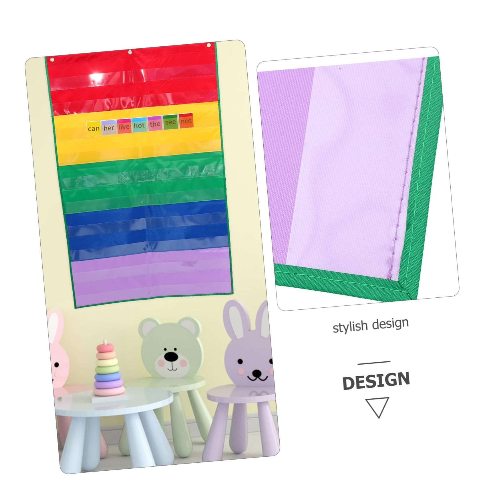 VILLCASE 4piezas Organizador De Tarjetas Didácticas Colgante Soporte De Carteles Para Aula Para Clases Guarderías y Hogar Bolsillos Transparentes Para Almacenamiento De Tarjetas y