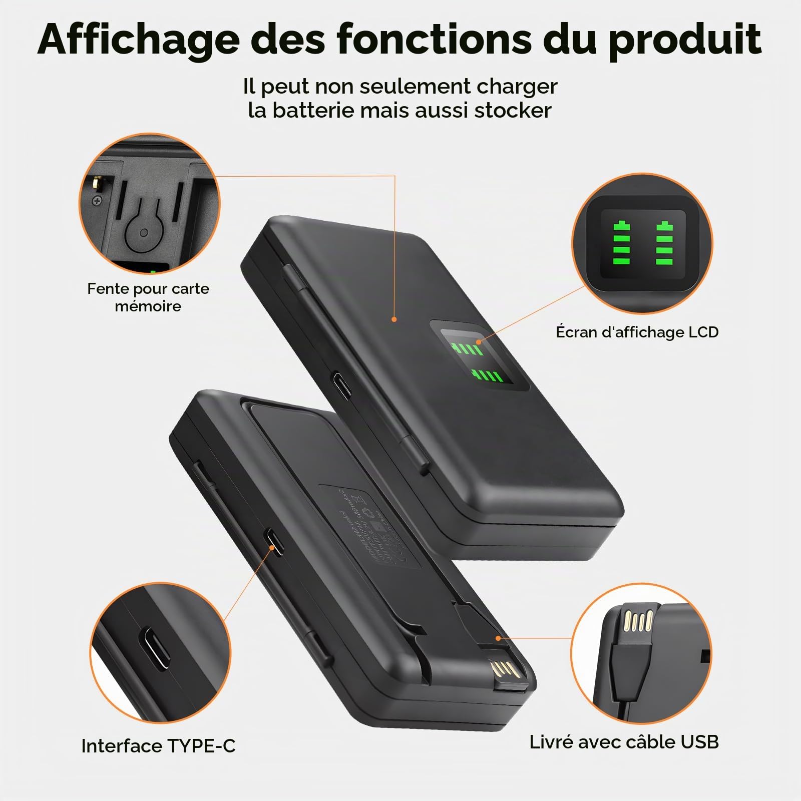 CITYORK Kit-Chargeur de Batterie pour DJI Osmo Action 6/5 Pro/ 4/3 / Osmo 360 Chargeur de caméra Sport, Batterie 2250 mAh (Pack de 2) et Slots Double Canal, avec écran LCD et câble USB