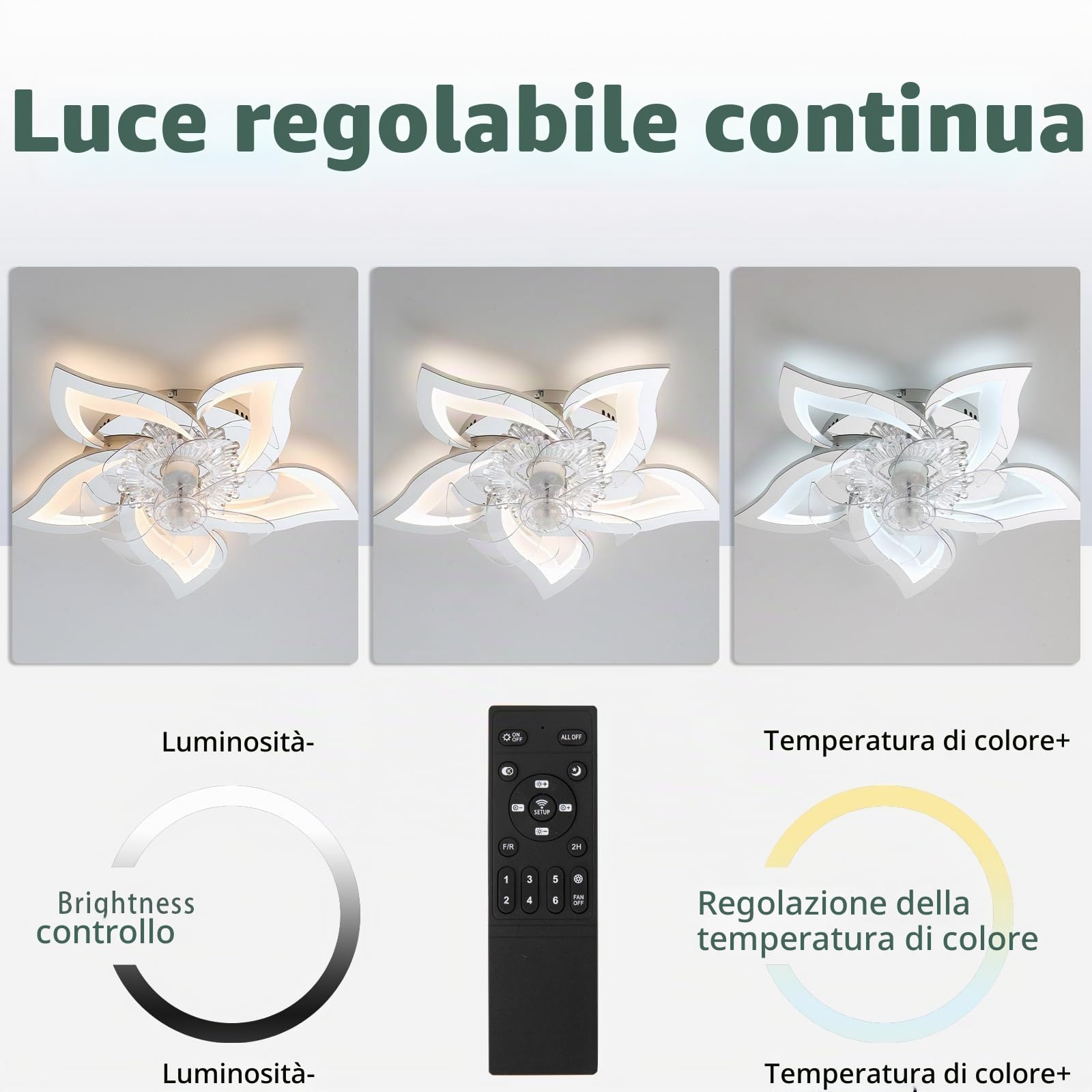 LED Plafoniera Con Ventilatore Dimmerabile Reversibile Moderno Lampadario Ventilatore E Telecomando Silenzioso 6 Velocità Luce Con Ventilatore Intelligente Per Soggiorno, Camera Da Letto