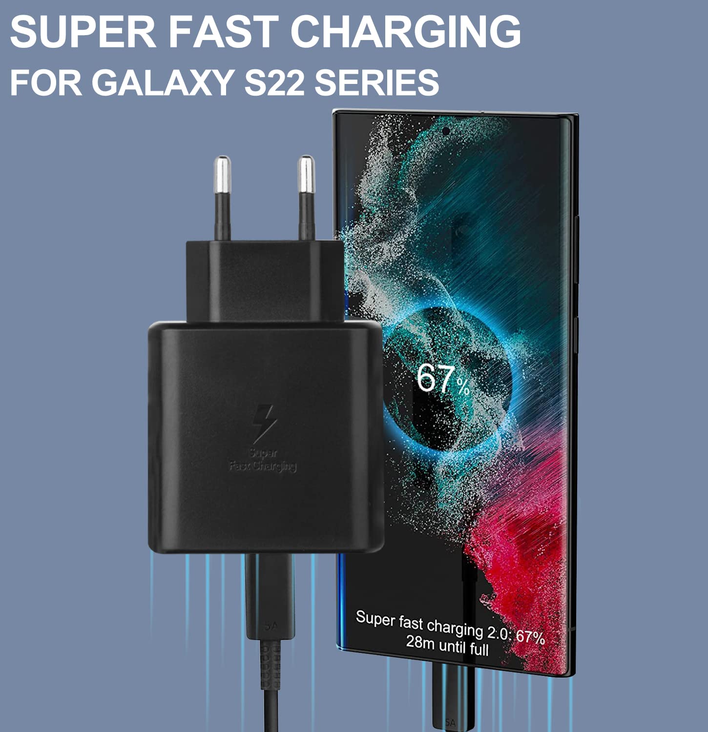 45W USB-C Super Schnellladegerät Mit 2m Kabel – Kompatibel Mit Samsung Galaxy S23, S22, S21, Tab S8, PD 3.0