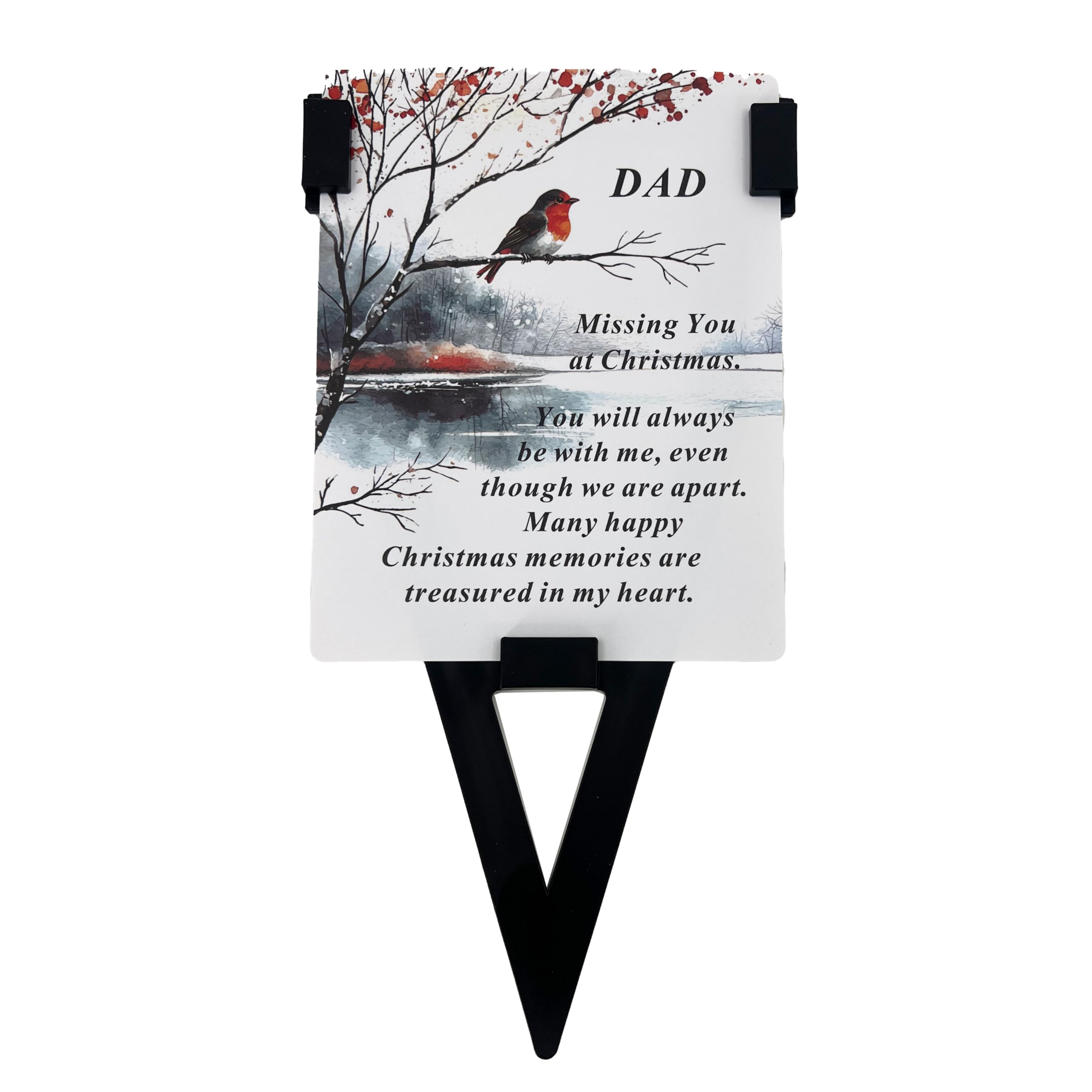 Angraves Multicolor Dad Christmas Robin Memorial Remembrance Verse Plastic Coated Grave Graveside Card And Stand Stake