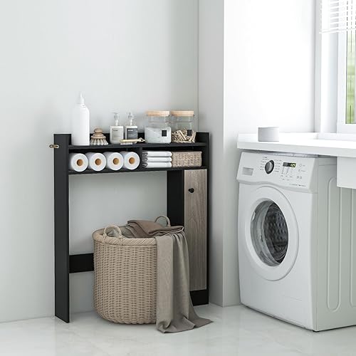 Miniatura 2 de Giantex Gabinete de almacenamiento sobre el inodoro, organizador de baño independiente con gabinete de una sola puerta y estantes abiertos, estante