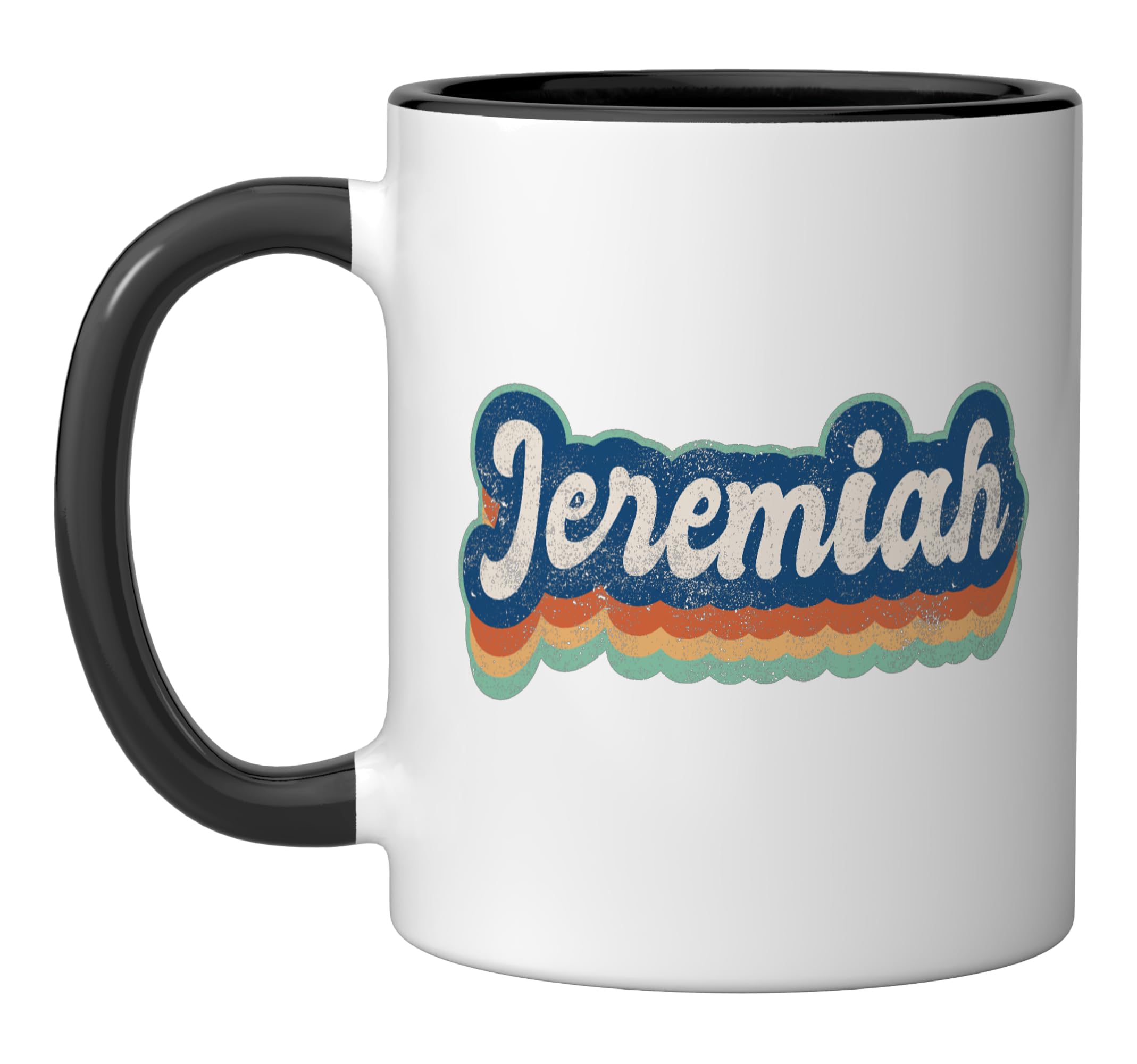 Jeremiah First Name Boy Vintage Style 70s 80s Personalized Ceramic Mug, Black/White