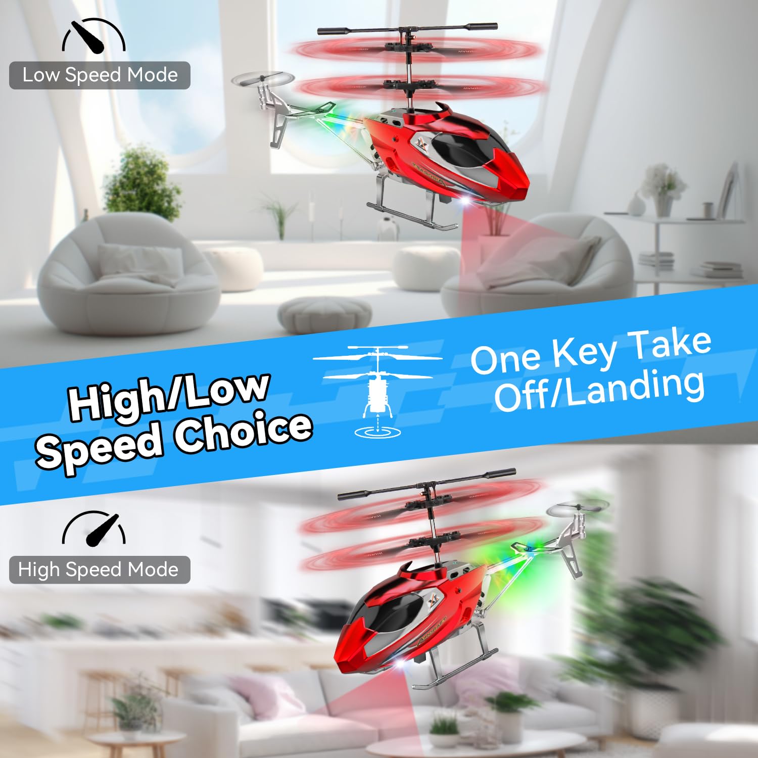 TERRAMUS Remote Control Helicopter for Kids, 2.4G Altitude Hold RC Helicopters with LED Light & Gyro, Radio Controlled Aircraft Indoor Toy with 3.5 Channel High Low Speed for Boys Beginner - Image 4