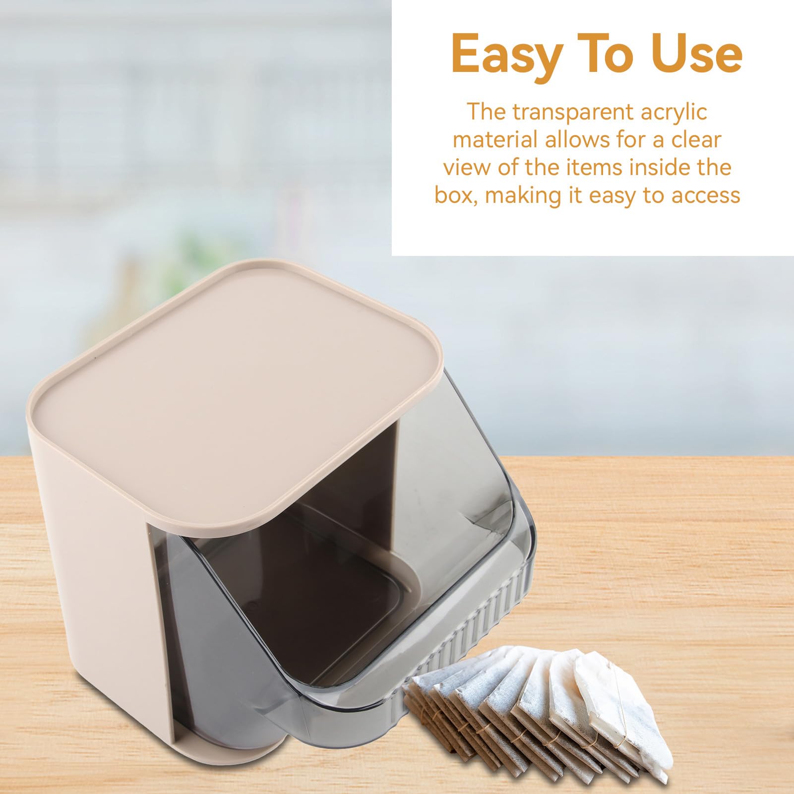 Tea Bag Storage,Tea Box Organiser and Coffee Pod Holder,Handy Tea Box Storage Clear Tea Box with Lid Kitchen Countertop Storage Caddy Multi-Purpose Storage Box for Tea Bags - Image 4