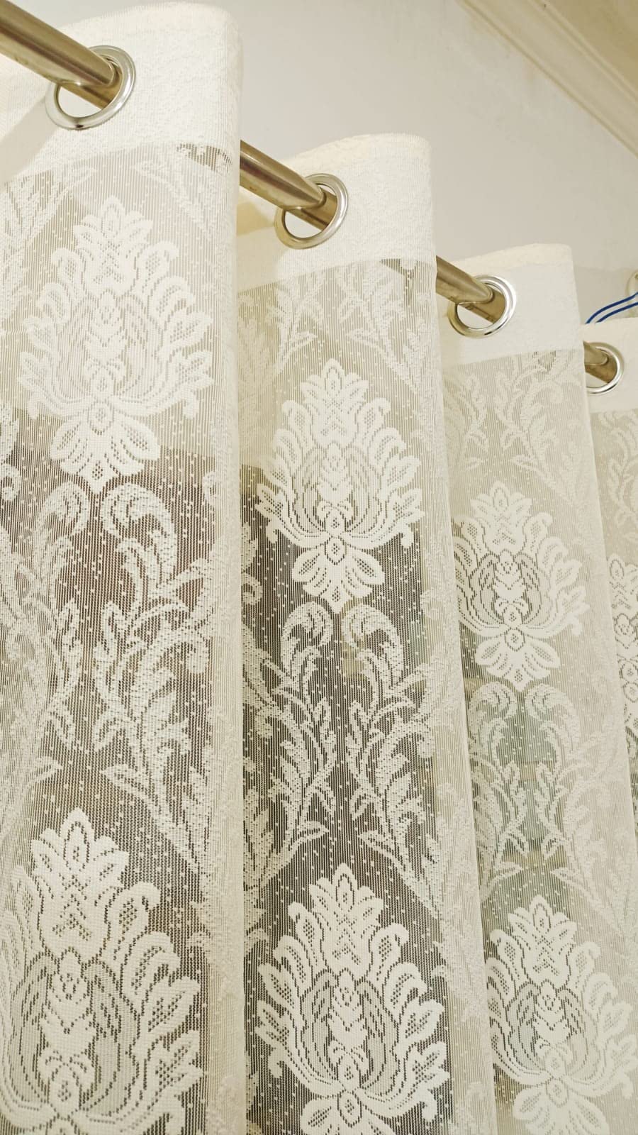 Polyester Semi Sheer Decorative Floral Heavy Tissue Net Cream Color 5 Feet Window Use Pack of 1 Pecs Net Curtain-image-21