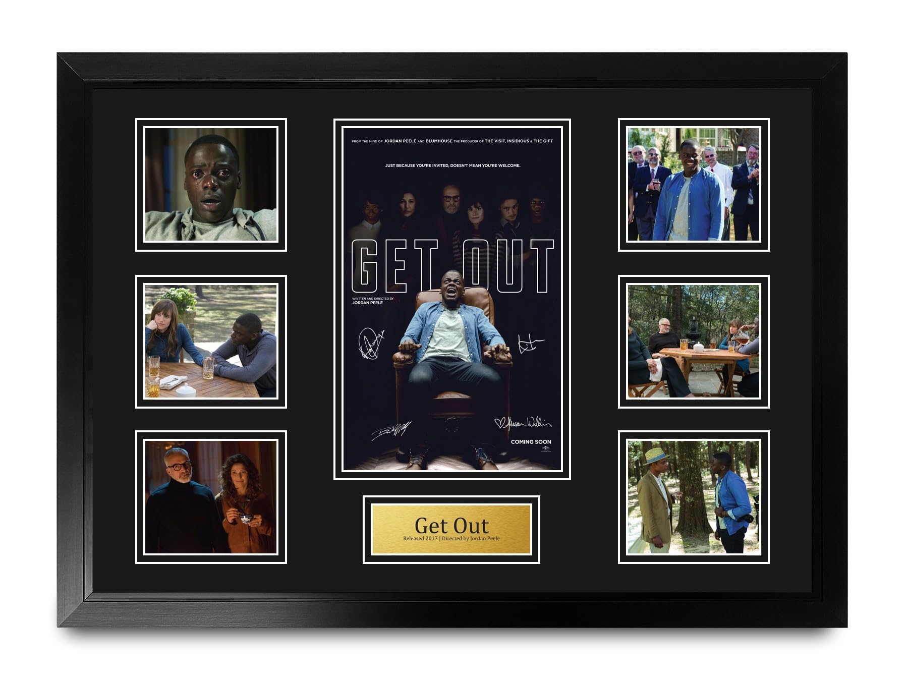 HWC Trading Get Out Podpisany Plakat Filmowy A2 Deluxe w Ramie