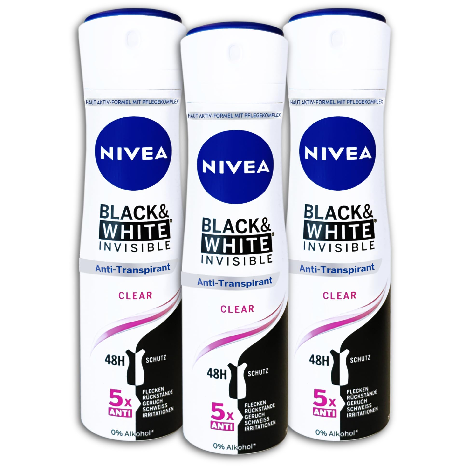 Confezione da 3 deodoranti Nivea Black & White Invisible Clear Anti Transpirant Spray 3 x 150 ml