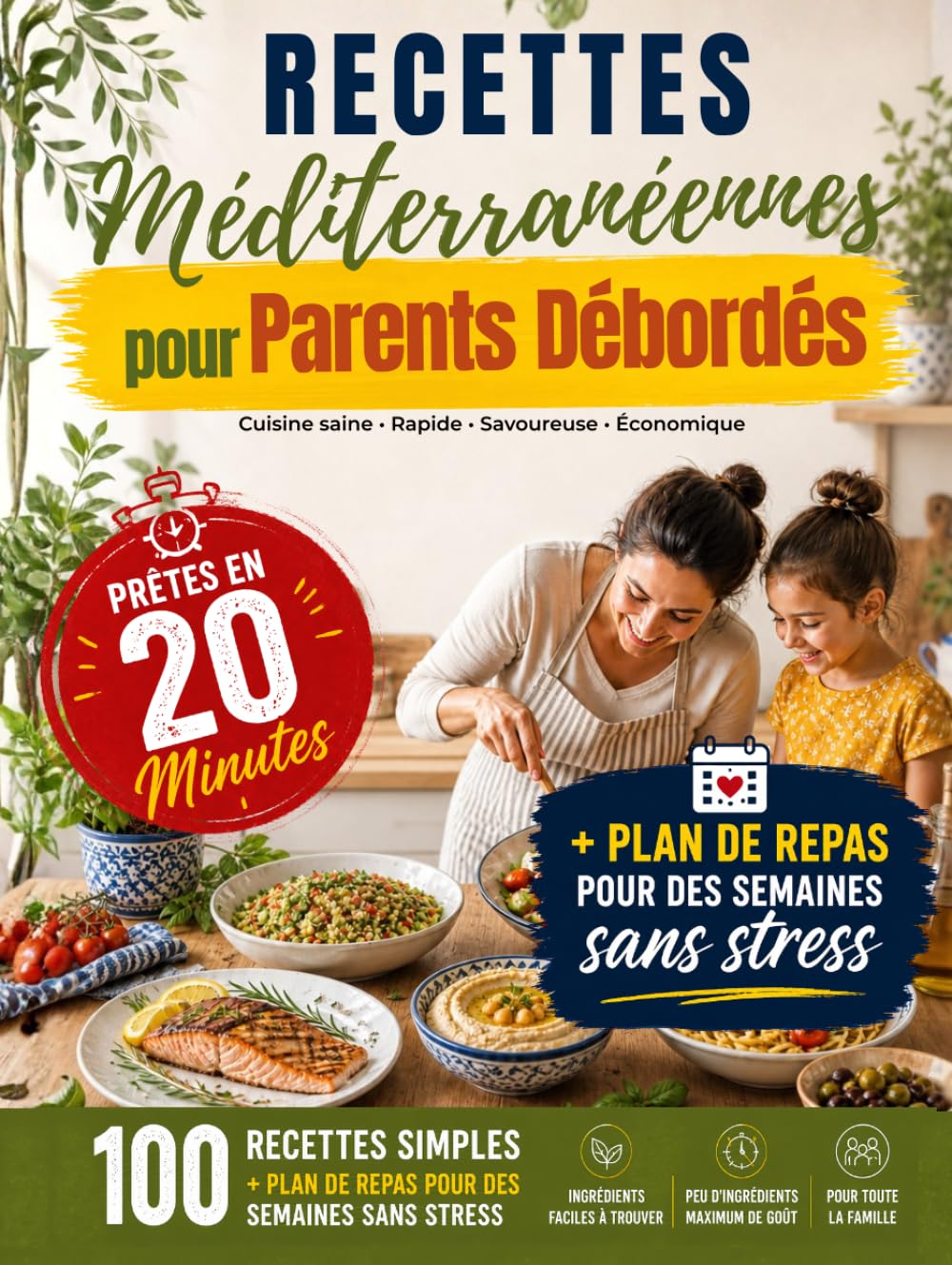 Recettes Méditerranéennes pour Parents Débordés: 100 Recettes Prêtes en 20 Minutes + Plan de Repas pour des Semaines Sans Stress