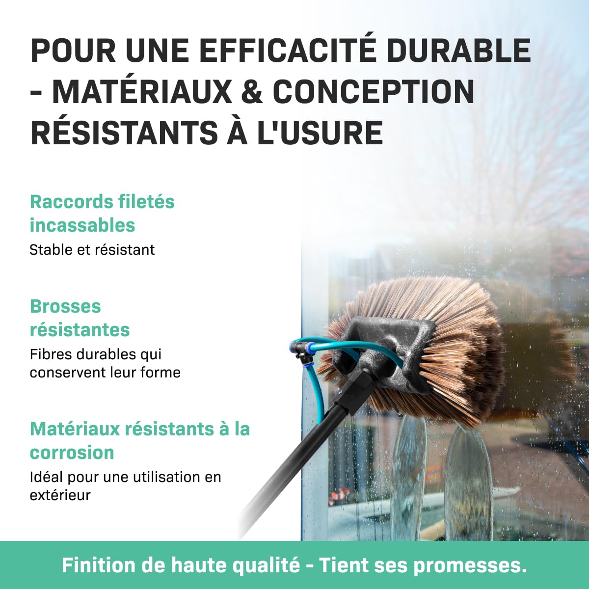 VONROC Brosse de Lavage Télescopique 6,5 m avec Arrivée Eau – Kit Complet 2 en 1 Nettoyage Panneaux Solaires, Vitres, Façades