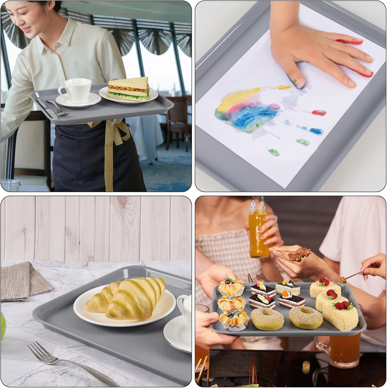 12-Pack Plastic Fast Food Service Trays, Rectangular Cafeteria Tray - Image 5