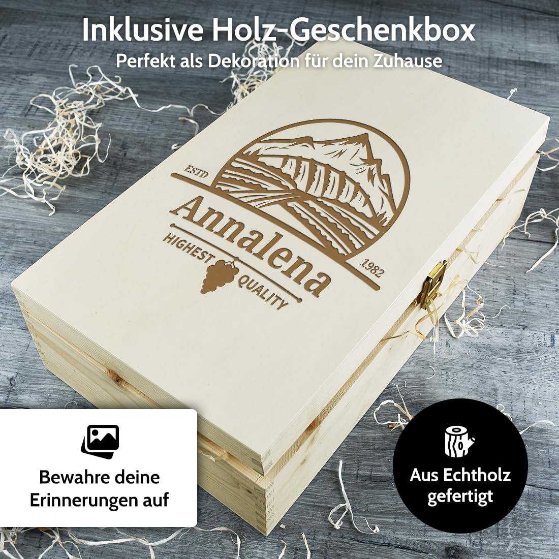 polar-effekt Weinglas 560 ml 2er-Set & Holzkiste mit personalisierter Gravur - Geschenk für Sie & Ihn - Geburtstagsgeschenk für Genießer - Personalisiert