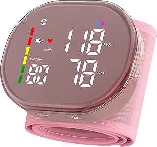 Guaever Wrist Blood Pressure Monitor Rechargeable BP Machine with 5.3"~7.7" Cuff, 2×120 Memory, One-Button Switch Memory and User, Professional Automatic Wrist BP Cuff BP Monitor for Family (Pink)